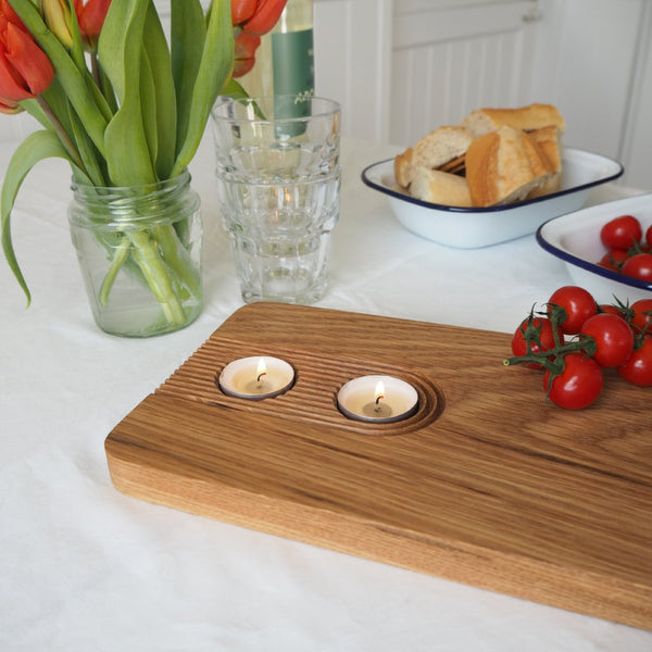 Large Oak Sharing Platter Board with Tea Light Holders 2ft