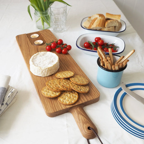 Large Oak Sharing Platter Board with Tea Light Holders 2ft