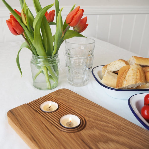 Large Oak Sharing Platter Board with Tea Light Holders 2ft