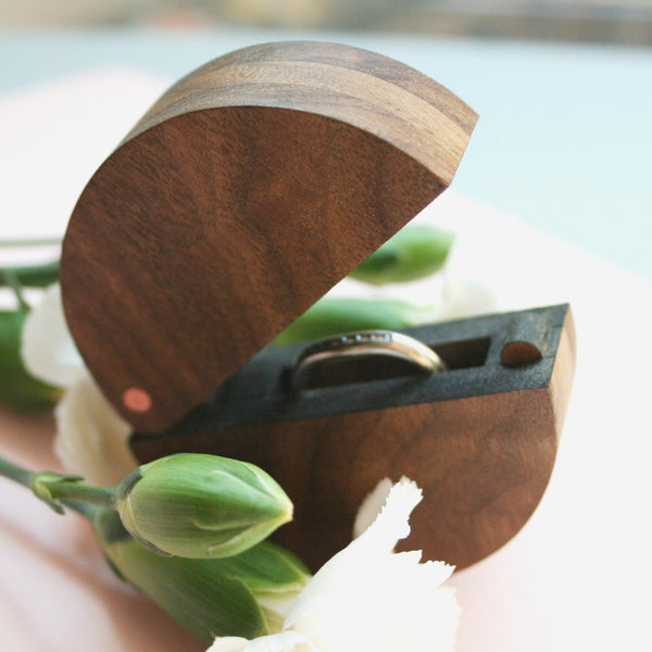 Walnut and Copper Round wooden ring box
