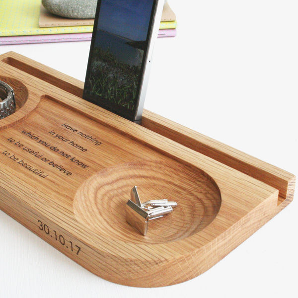 Watch Tablet Phone And Cufflinks Oak Stand