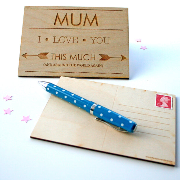 Personalised engraved wooden postcard for Mum