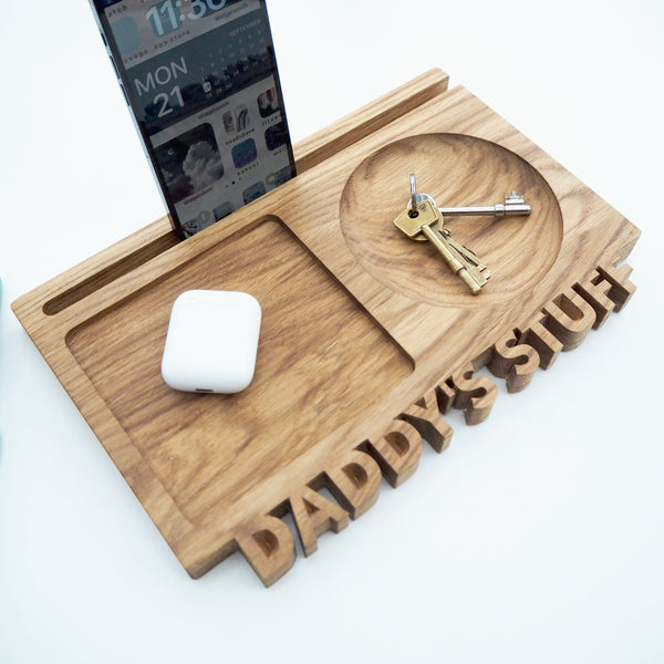 Personalised Solid Oak Desk Tidy And Phone Stand