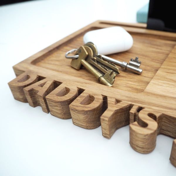 Personalised Solid Oak Desk Tidy And Phone Stand