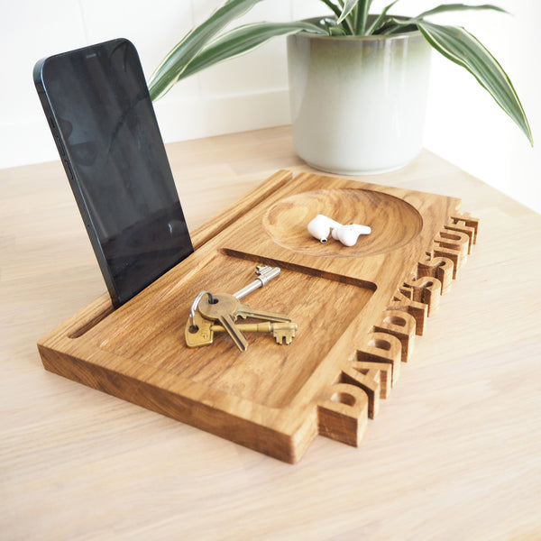 Personalised Solid Oak Desk Tidy And Phone Stand