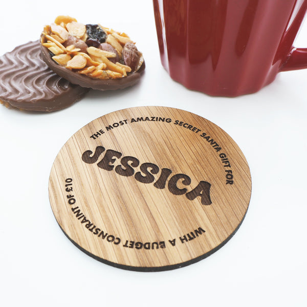 Personalised Wooden Secret Santa Christmas Coaster