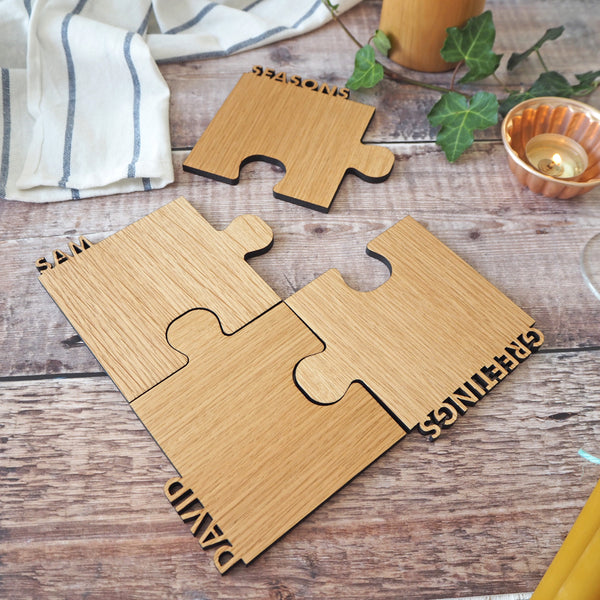 Set of Four Personalised Oak Cut Out Coasters