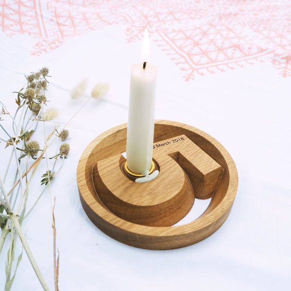 Five Year Anniversary Wood Personalised Candle Holder