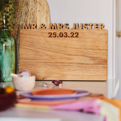 Personalised Solid Oak Cut Out and Engraved Chopping Board