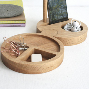 Solid Oak Wooden Round Desk Tidy and Phone stand