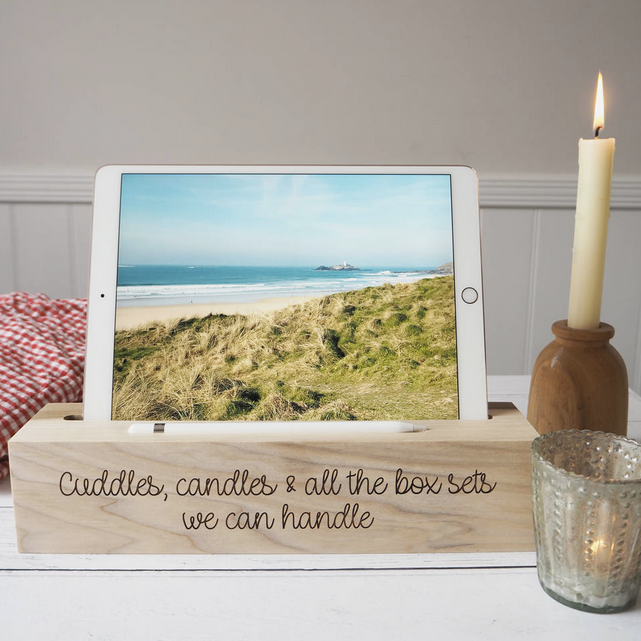 Personalised Wooden ipad And Pen Stand