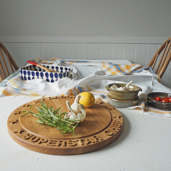 Solid oak serving board perfect for sharing food with friends and family