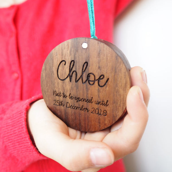 Personalised Wooden Christmas Bauble Ring Box