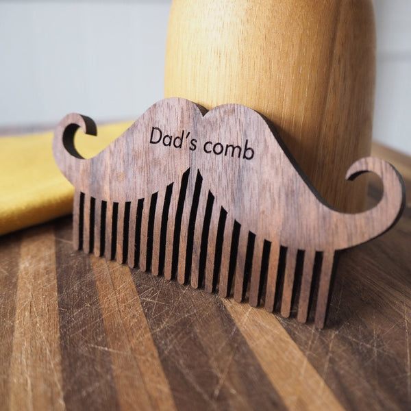 Personalised Walnut Wood Moustache and Beard  Comb