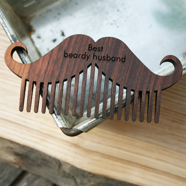 Personalised Walnut Wood Moustache and Beard  Comb