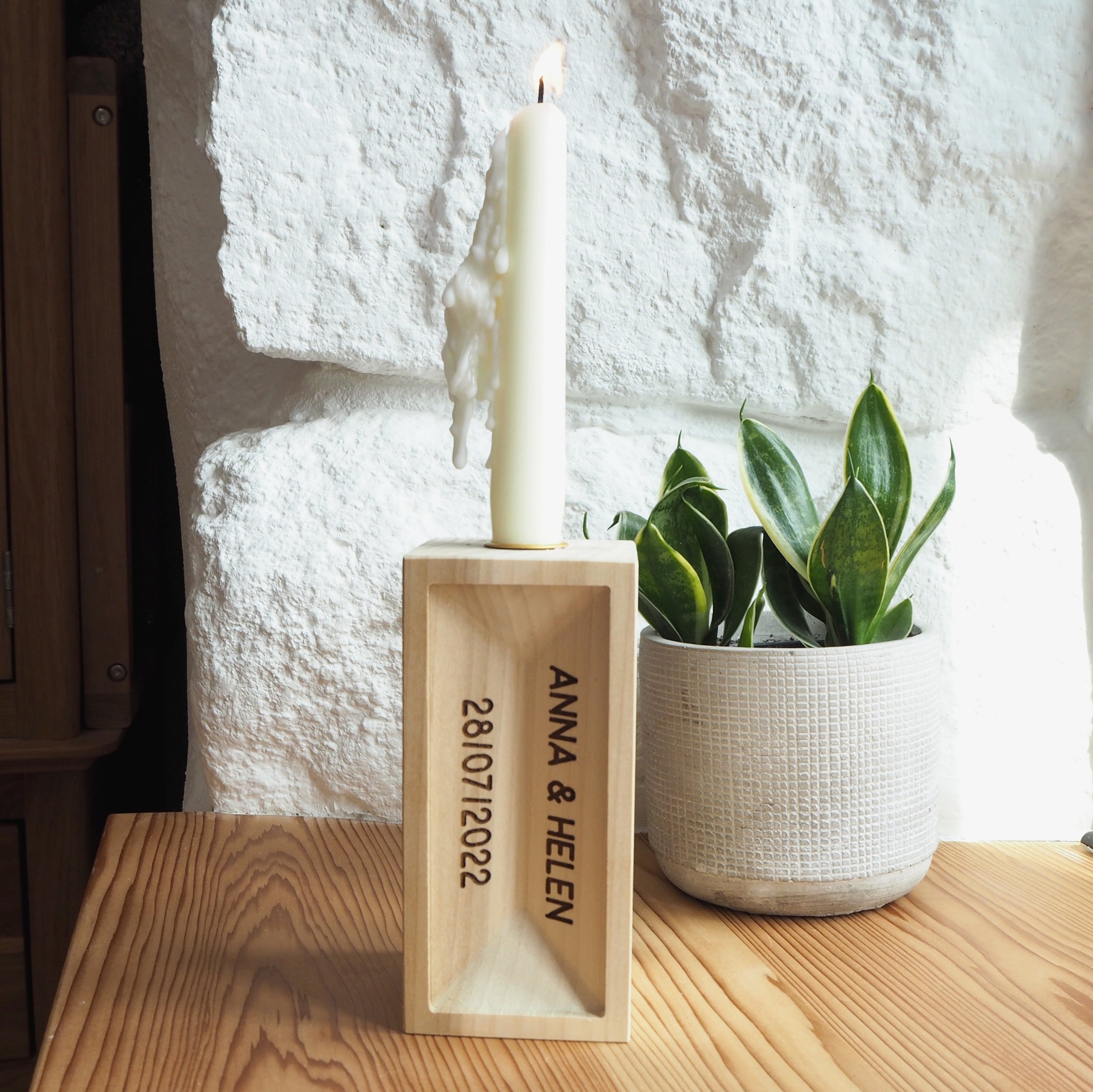 Personalised Wooden Brick Candle Holder