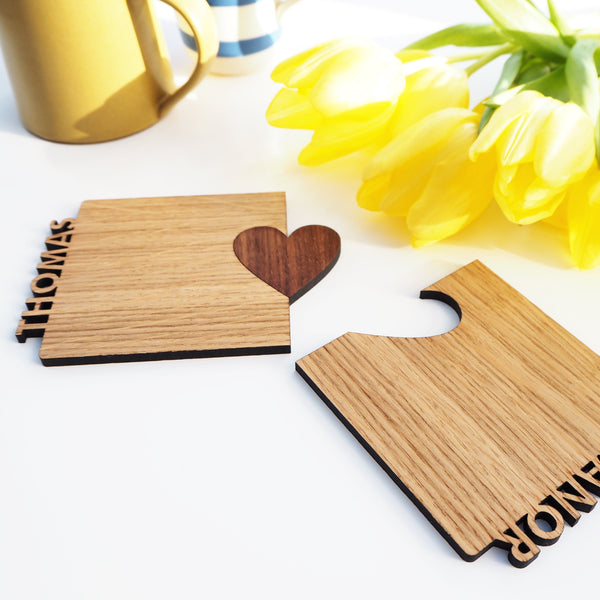 Set Of Two Personalised Heart Cut Out Coasters