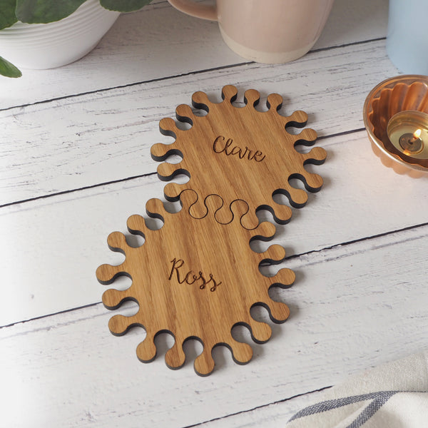 Interlocking Hexagon Oak Wood Personalised Coasters