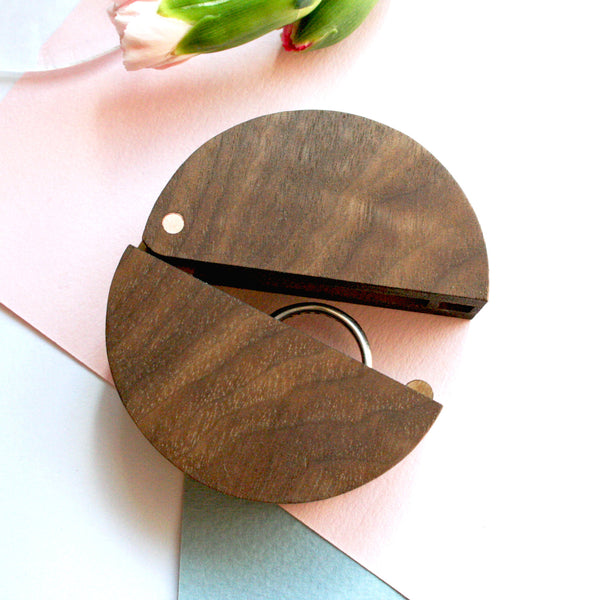 Walnut and Copper Round wooden ring box