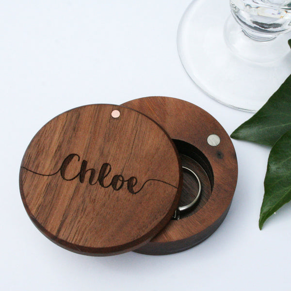 Personalised Engraved Round Wooden Ring Box