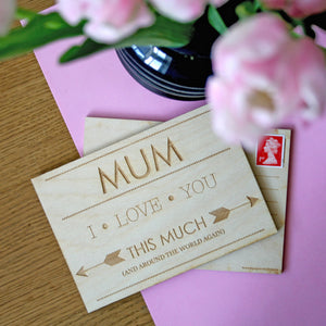 Personalised engraved wooden postcard for Mum