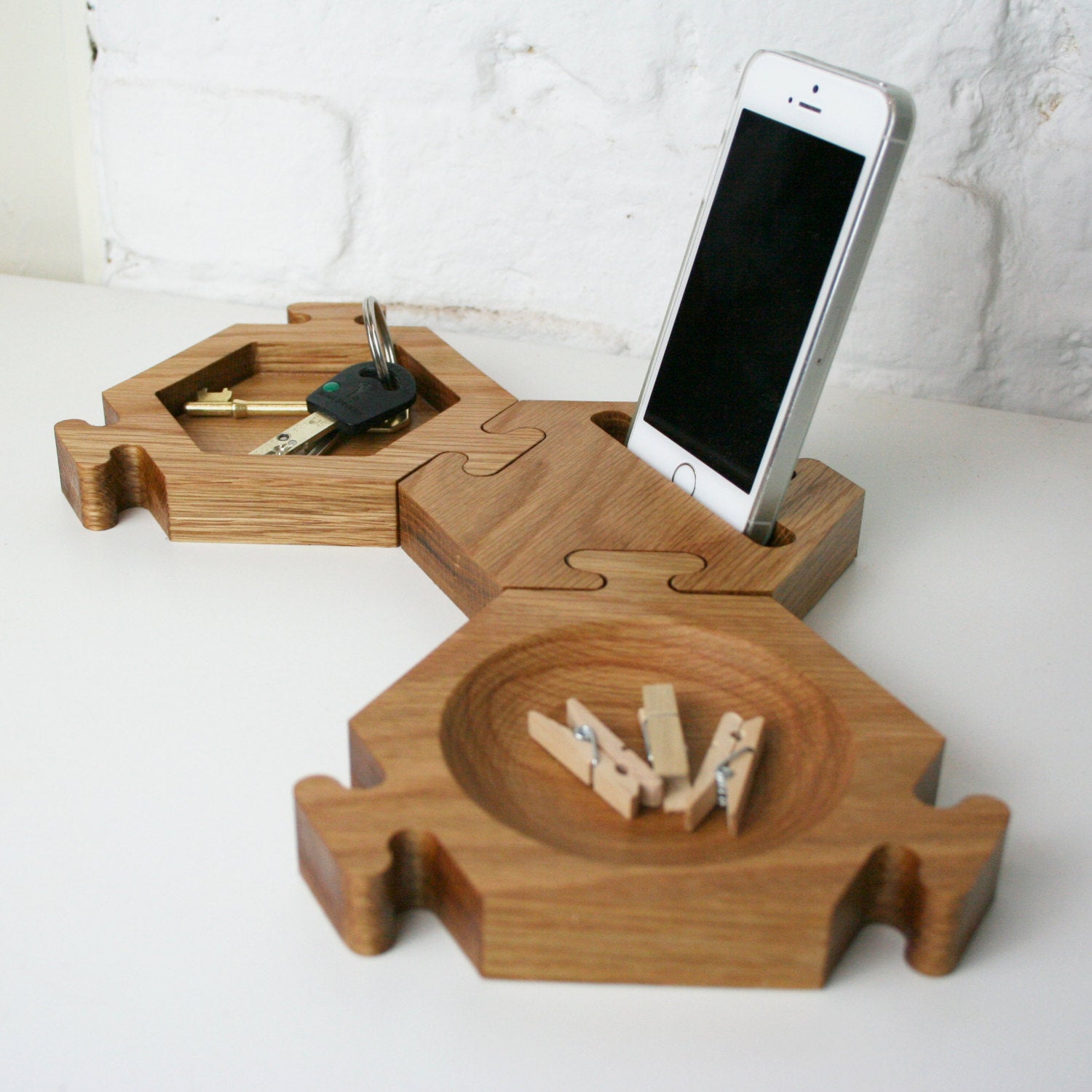 Chunky Natural Oak Hexagon Desk Tidy