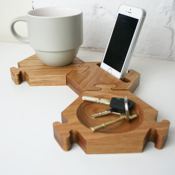 Chunky Natural Oak Hexagon Desk Tidy