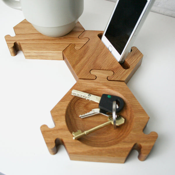 Chunky Natural Oak Hexagon Desk Tidy