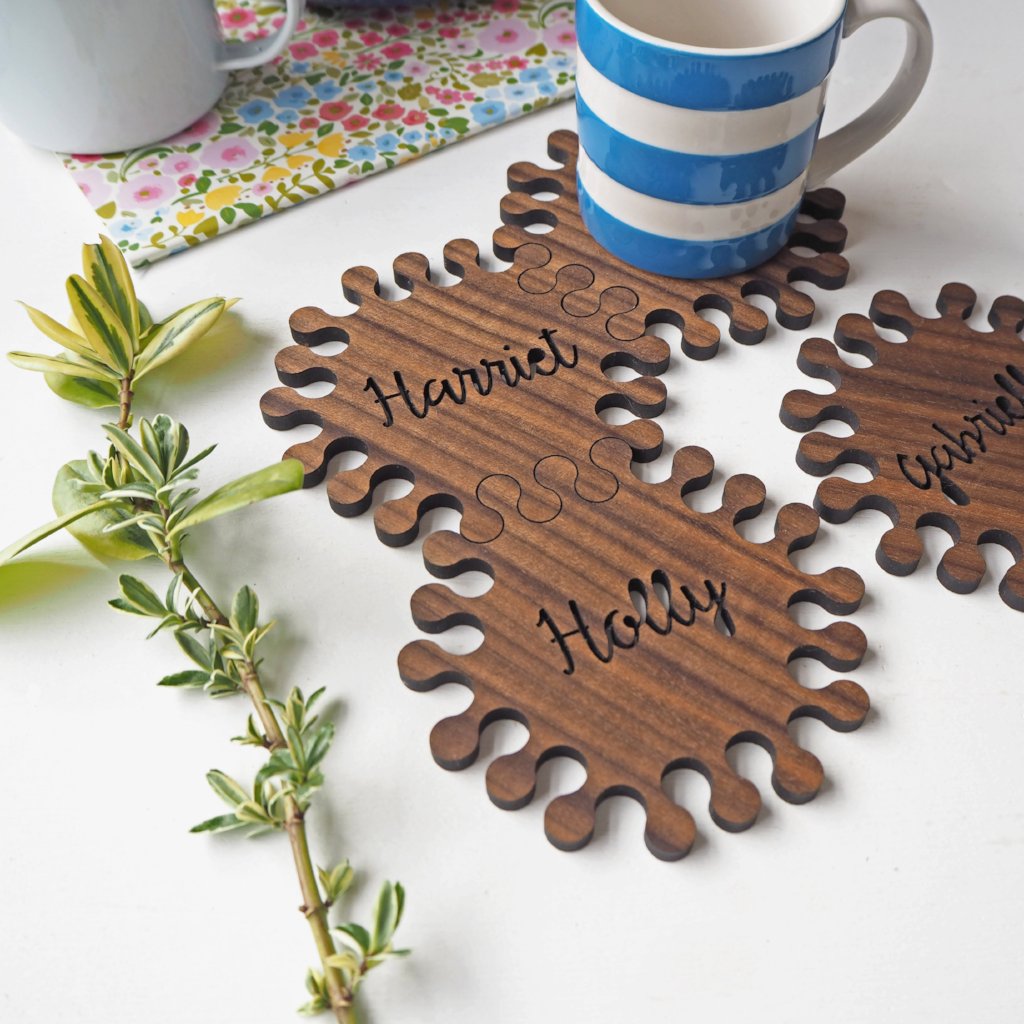 Interlocking Hexagon Walnut Wood Personalised Coasters – Wood Paper ...
