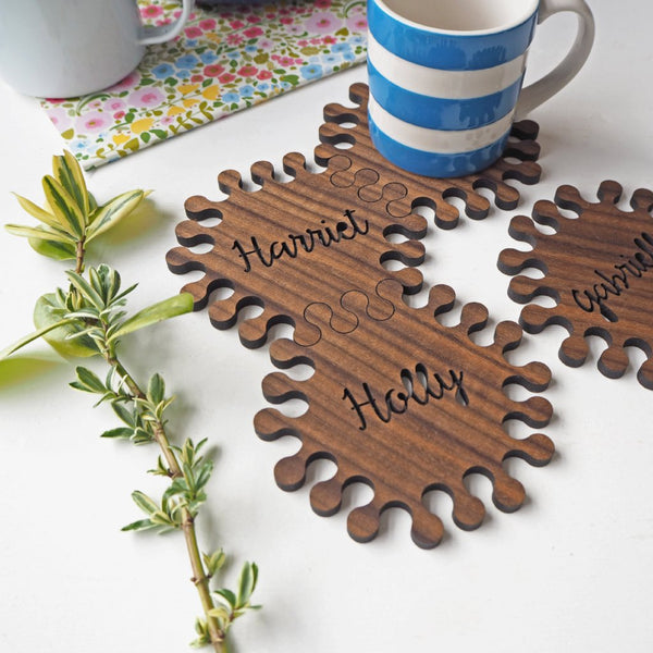 Interlocking Hexagon Walnut Wood Personalised Coasters
