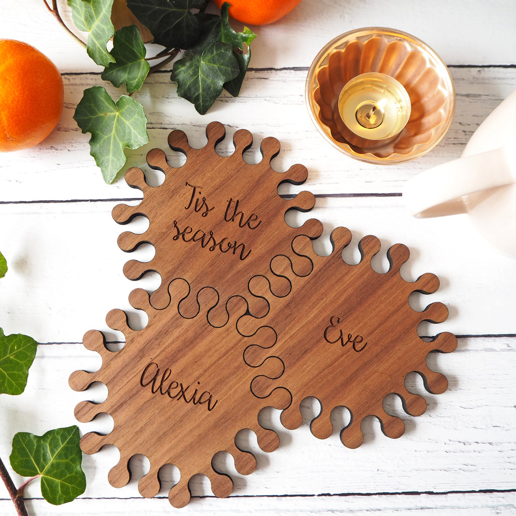 Interlocking Hexagon Walnut Wood Personalised Coasters – Wood Paper ...