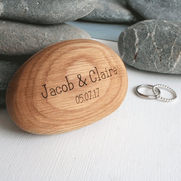 Engraved Wooden Pebble Personalised Ring Box