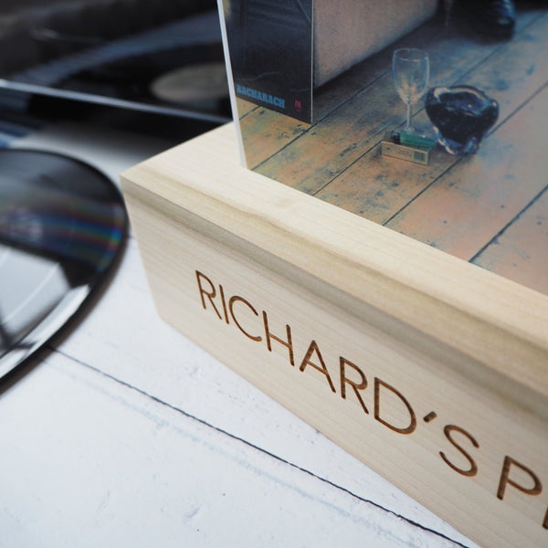 Personalised wooden vinyl record stand