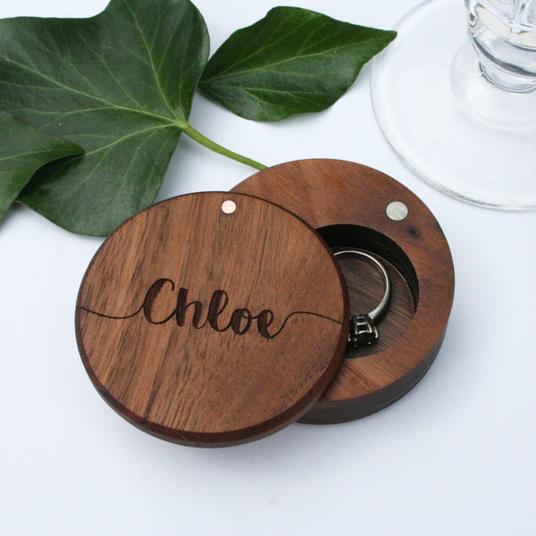 Personalised walnut wood engraved ring box